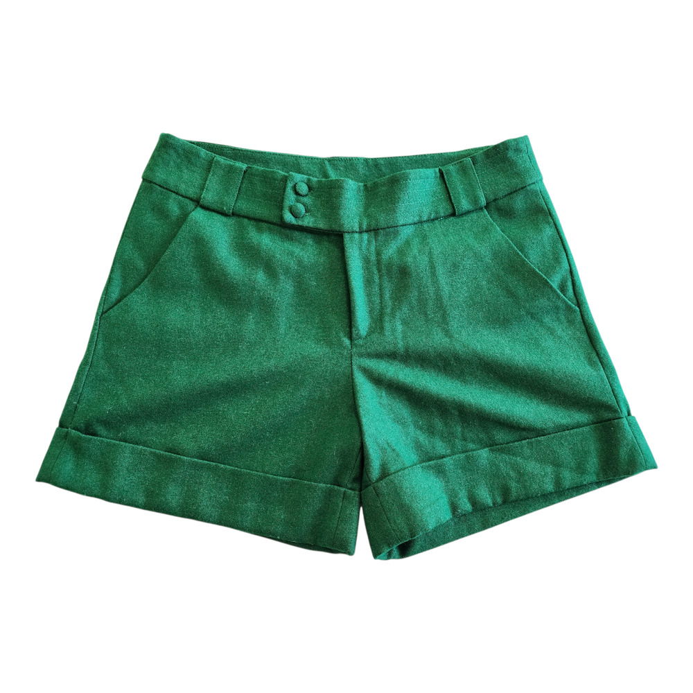 Liebo riP Medium Tailored Kelly Green Wool Blend Shorts High Waisted Cuffed Welt